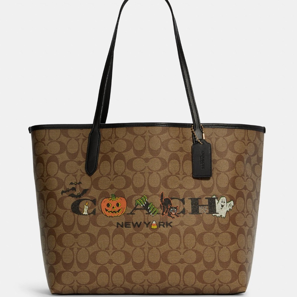 🎃NWT! Coach City Tote In Signature Canvas With Halloween